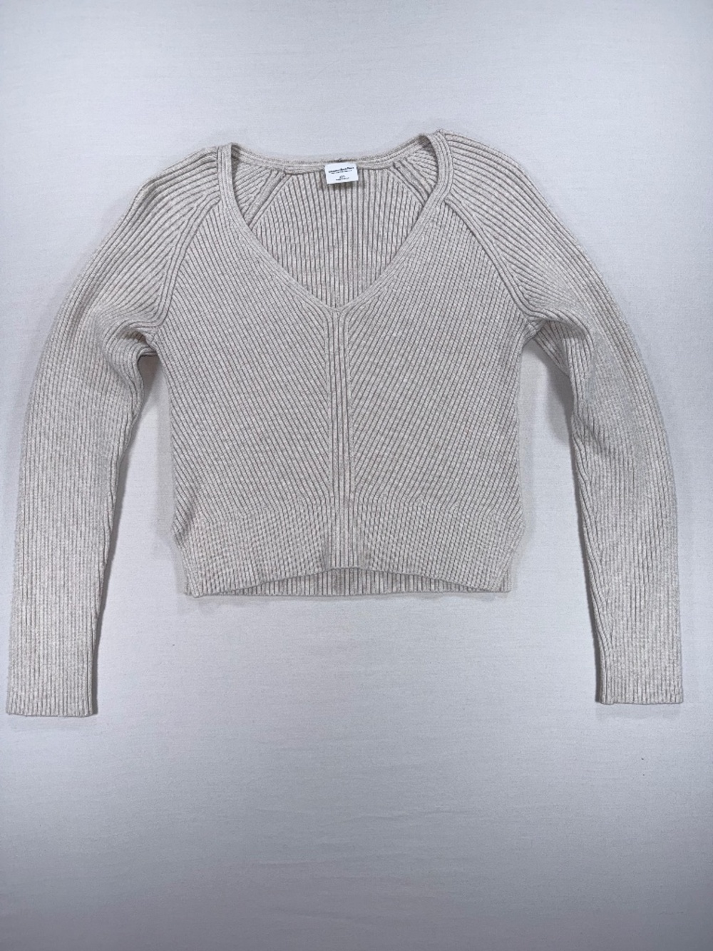 Abercrombie & Fitch Soft A&F Ribbed V-Neck Cropped Sweater - XXS Cream